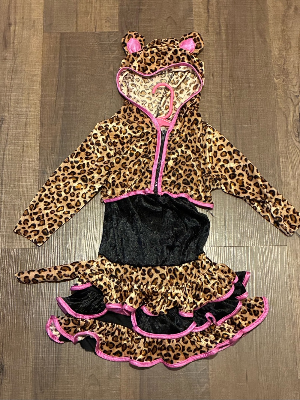 Spirit Leopard Print Hoodie Dress Halloween Costume with Pink Trim
